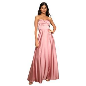 NWT Lulus Real Romantic Light Rose Satin Strapless Maxi Dress Size L